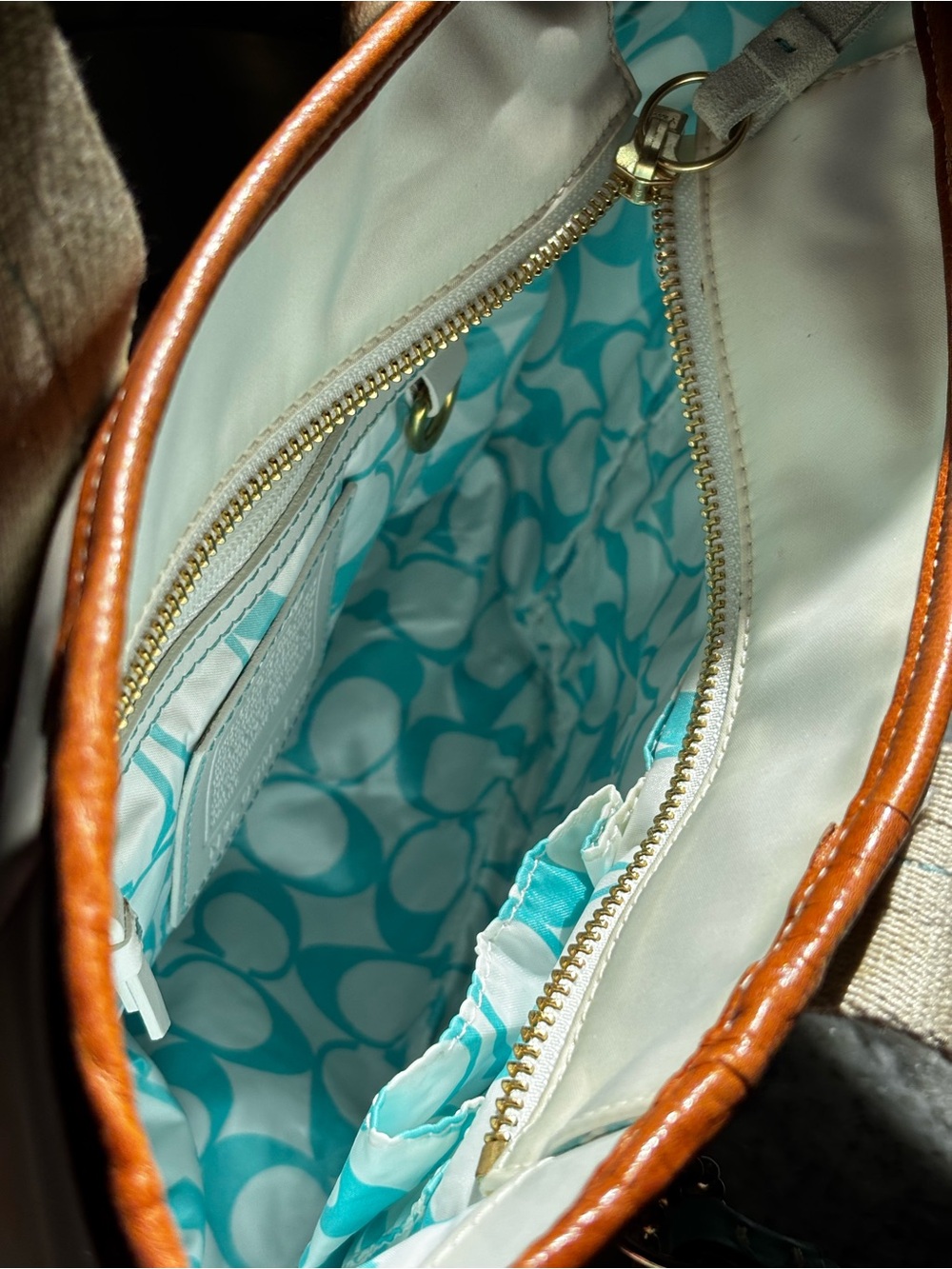 VINTAGE Coach 2005 Y2K Hamptons Nylon Mini Tote Bag Cream Ice Blue Trim #126 - Picture 3 of 12